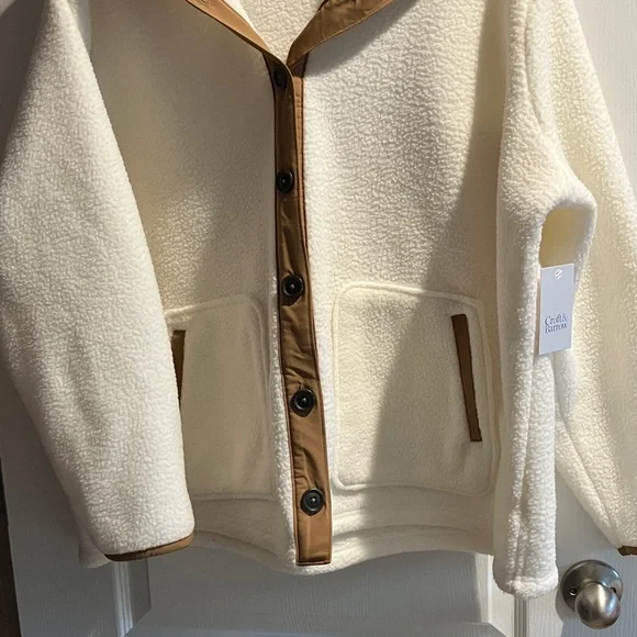 Croft & Barrow Cream Teddy Jacket with Tan Accents - Picture 7 of 8